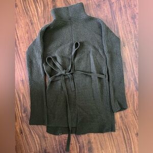 Vince Olive Knit Turtleneck Tie Front Tunic